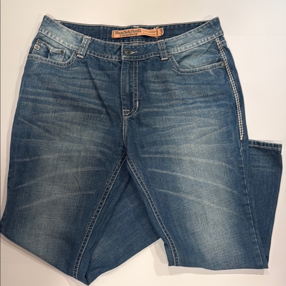 Rock and Roll Cowboy Denim Double Barrel Relaxed Fit Boot Cut  in Sz 40x30